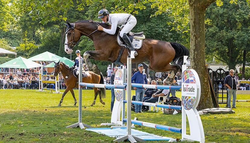 Knallten durch das letzte Hindernis des Stechparcours: Nick Semler und Dinozzo - beide überstanden den Schreckmoment unbeschadet. Knallten durch das letzte Hindernis des Stechparcours: Nick Semler und Dinozzo - beide überstanden den Schreckmoment unbeschadet.