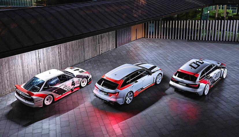 In den Traditionsfarben von Audi Sport: (von links) Audi 90 quattro IMSA GTO, Audi RS 6 Avant GT und das Azubi-Projekt Audi RS 6 GTO. In den Traditionsfarben von Audi Sport: (von links) Audi 90 quattro IMSA GTO, Audi RS 6 Avant GT und das Azubi-Projekt Audi RS 6 GTO.