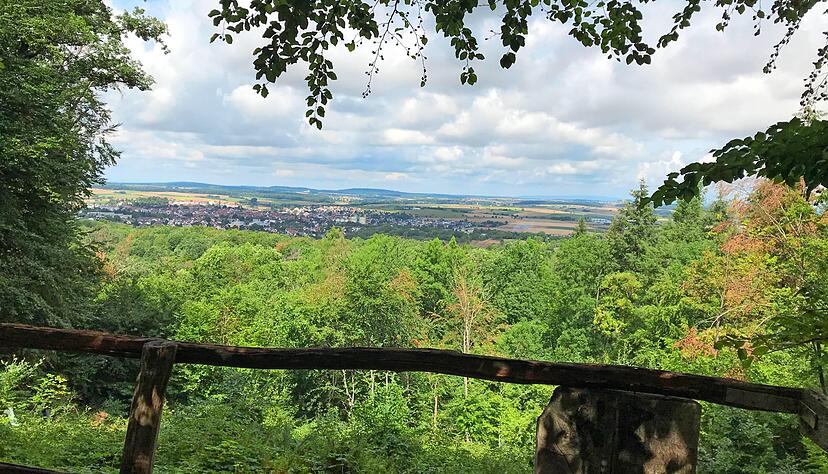 Der Blick auf den Kraichgau entschädigt für den Aufstieg über die Himmelsleiter. Hier gibt es auch Sitzmöglichkeiten, um das Panorama ausgiebig genießen zu können.
Fotos: Elfi Hofmann