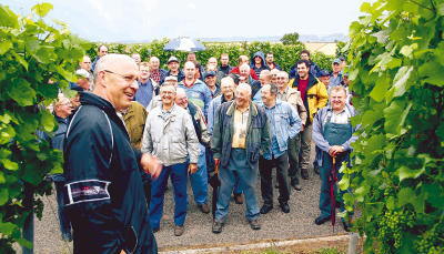 Weinbauberater Lothar Neumann erläuterte den Weingärtnern vor Ort, welche Pflegemaßnahmen bis zur Lese noch sinnvoll und notwendig sind.Foto: Birgit Riecker Weinbauberater Lothar Neumann erläuterte den Weingärtnern vor Ort, welche Pflegemaßnahmen bis zur Lese noch sinnvoll und notwendig sind.Foto: Birgit Riecker