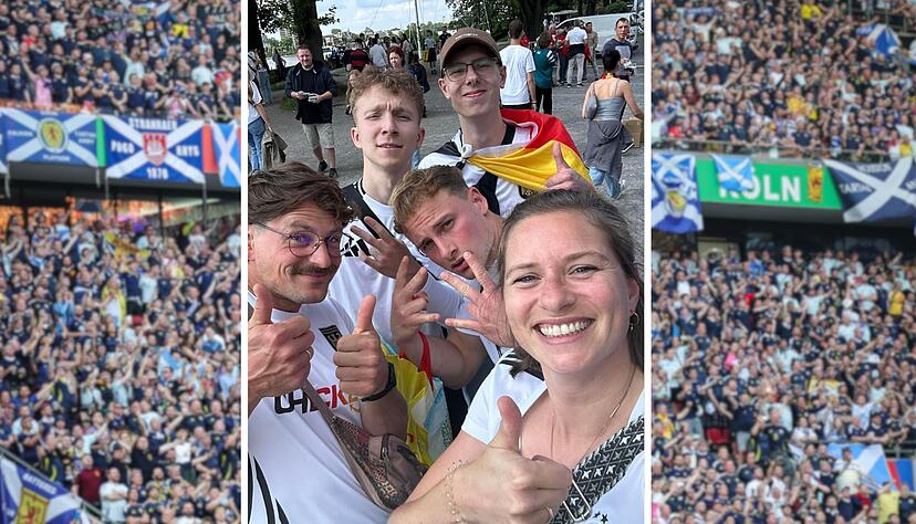 Diese Deutschland-Fans haben das Handy des Schotten gefunden, ein Selfie gemacht und es der Polizei gegeben. Diese Deutschland-Fans haben das Handy des Schotten gefunden, ein Selfie gemacht und es der Polizei gegeben.