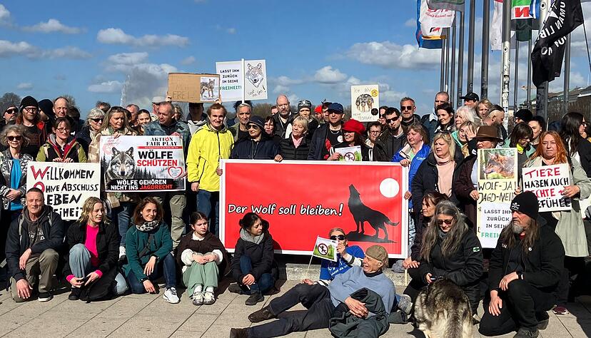 Nach Angaben der Veranstalter nahmen bis zu 150 Menschen an der Mahnwache f&uuml;r den Wolf teil.