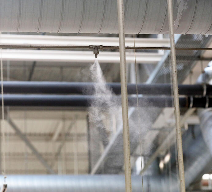 Die Luftfeuchtigkeit muss konstant gehalten werden. Dazu werden Zerst&auml;uber an der Decke eingesetzt.