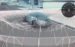 In Animationen wird gezeigt, wie die Schallwellen vom Audi E-Tron GT das Fahrzeug verlassen.