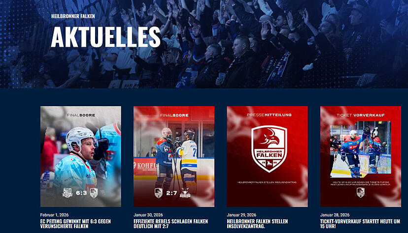 Die Meldung, dass die Heilbronner Falken Insolvenz angemeldet haben, geht unter den anderen Nachrichten auf der Homepage des Unterl&auml;nder Eishockey-Oberligisten fast unter.