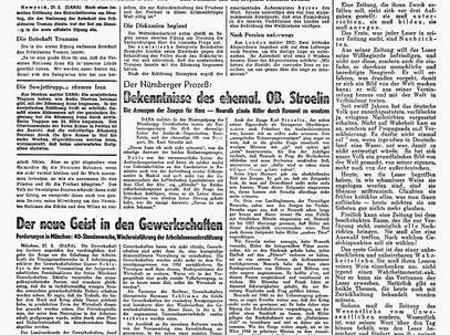 Zusammengestellt von Archiv und Dokumentation der Heilbronner Stimme - 28. M&auml;rz 1946: Die Nummer 1 der Heilbronner Stimme erscheint. Voraussetzung f&uuml;r die Herausgabe einer Zeitung im Nachkriegsdeutschland ist eine Lizenz, die die Milit&auml;rbeh&ouml;rden der Siegerm&auml;chte des Zweiten Weltkrieges vergeben, in Heilbronn die US-Milit&auml;rregierung.