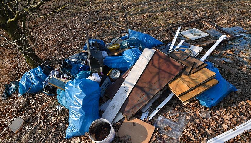 Illegal entsorgter Müll ist in einem Landschaftsschutzgebiet zu sehen. Illegal entsorgter Müll ist in einem Landschaftsschutzgebiet zu sehen.