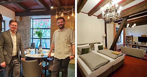 Florian Wieland (links) und Mario Lang haben als neue Pächter Restaurant und Hotel der Herzogskelter übernommen.