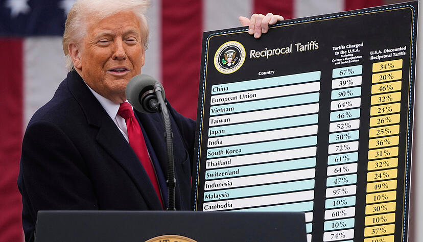 US-Pr&auml;sident Donald Trump spricht w&auml;hrend einer Veranstaltung zur Ank&uuml;ndigung der Z&ouml;lle im Rosengarten des Wei&szlig;en Hauses. (Archivbild)