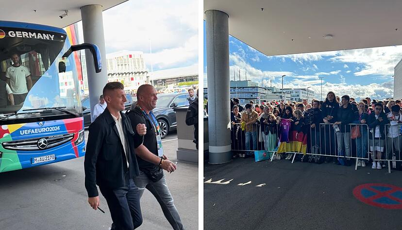 Hunderte Fans warten auf die deutsche Mannschaft. Die Spieler, darunter auch Toni Kroos (links), geben gerne Autogramme. Hunderte Fans warten auf die deutsche Mannschaft. Die Spieler, darunter auch Toni Kroos (links), geben gerne Autogramme.