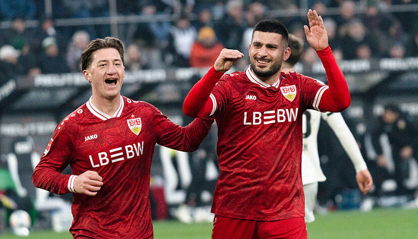 VfB-Star Deniz Undav reagiert mit seinem Torjubel in Mönchengladbach auf Kritiker der letzten Tage. VfB-Star Deniz Undav reagiert mit seinem Torjubel in Mönchengladbach auf Kritiker der letzten Tage.