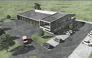 Die Aus- und Einfahrten (links unten) gehen Richtung Sch&ouml;ntaler Stra&szlig;e, das Einsatzzentrum im Obergeschoss blickt auf die Altstadt.
Visualisierungen: Architekturb&uuml;ro