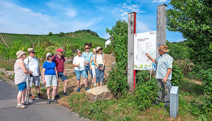 Wengerter-Urgestein Martin Heinrich, auch Namensgeber für das Ausschankhäuschen am Wartberg, führte Leser über den Wein-Panorama-Weg.
