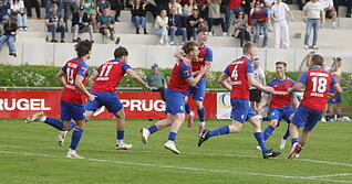 Die Hollenbacher jubeln &uuml;ber den Siegtreffer gegen Essingen.