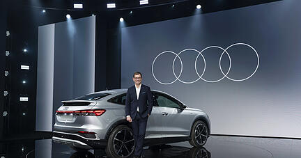Audi-Chef Markus Duesmann Anfang April bei der Weltpremiere des Q4 e-tron. Foto: Audi