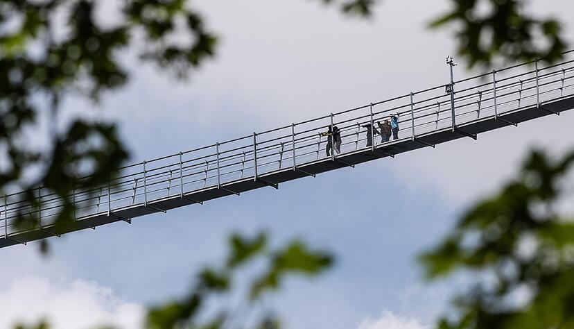 In bis zu 100 Meter H&ouml;he f&uuml;hrt die H&auml;ngebr&uuml;cke in Willingen &uuml;bers Tal.