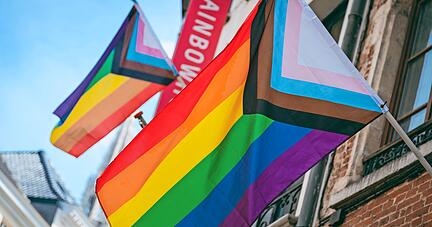 Die Regenbogenfahne ist zum weltweiten Symbol der queeren Szene geworden. Hier ein Bild der Progress-Flagge seit 2017.
Fotos: Tim Bieler/stock.adobe.com, cathrinbronniphotographie