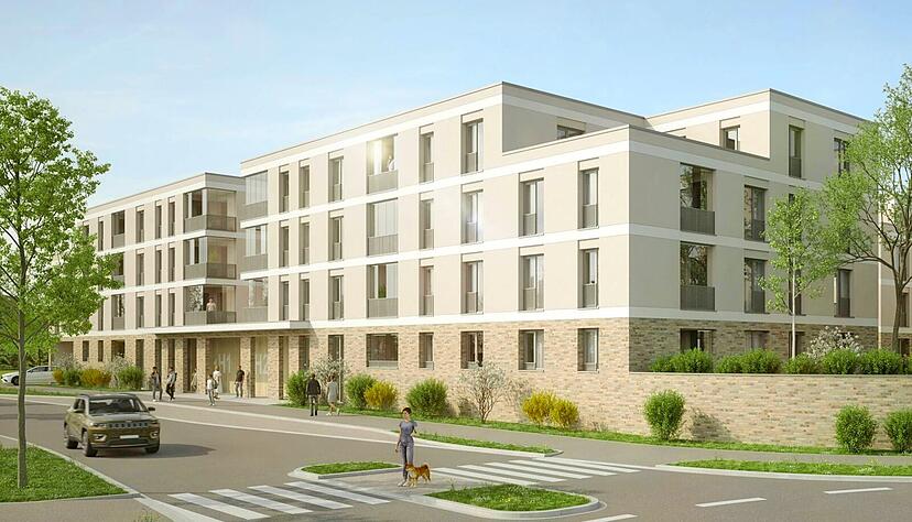 Erster Bauherr am Start: Die Deutsche Bauwert AG errichtet in Eppingens Neubaugebiet Zylinderhof 3 insgesamt 87 Wohnungen mit eigenen unterirdischen Stellplätzen.
Visualisierung: Deutsche Bauwert