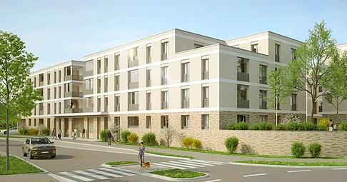 Erster Bauherr am Start: Die Deutsche Bauwert AG errichtet in Eppingens Neubaugebiet Zylinderhof 3 insgesamt 87 Wohnungen mit eigenen unterirdischen Stellplätzen.
Visualisierung: Deutsche Bauwert