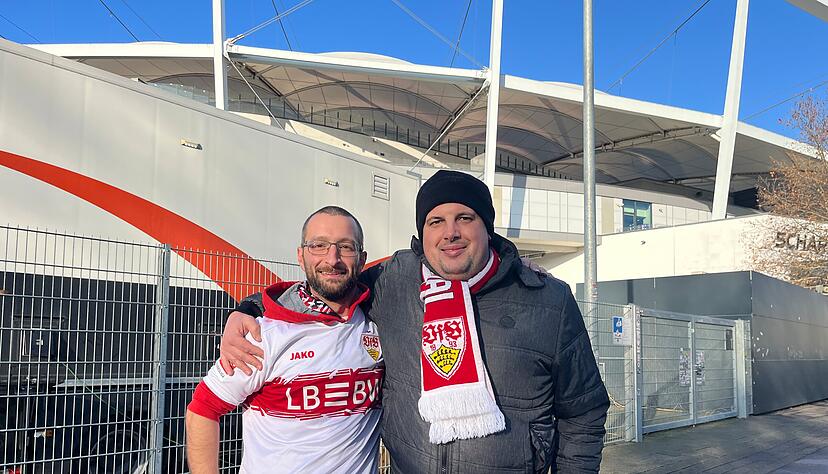 Dominic und Denis kommen aus Aalen und f&uuml;hlen sich sicher vor dem Spiel VfB Stuttgart gegen Maccabi Tel Aviv.