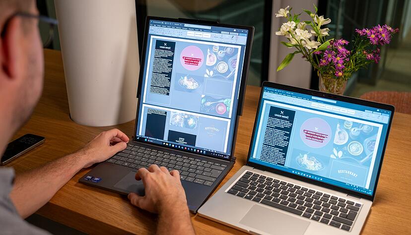 Eine ganze Seite und noch ein wenig mehr - das gibt es links auf dem Thinkbook. Auf dem normalen Notebook m&uuml;sste man jetzt scrollen.