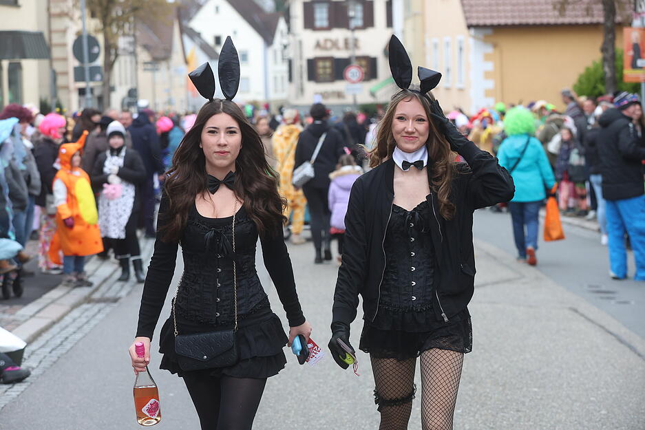 Bunte Gruppen ziehen beim Faschingsumzug durch die Innenstadt von Bad Rappenau. Bunte Gruppen ziehen beim Faschingsumzug durch die Innenstadt von Bad Rappenau.