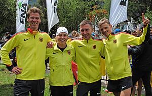 Erinnerungsfoto mit der Biathlon-Olympiasiegerin: Laura Dahlmeier mit Florian Reichert, Moritz auf der Heide und Benedikt Hoffmann (von links). Fotos: DLV/Andi Wacker Erinnerungsfoto mit der Biathlon-Olympiasiegerin: Laura Dahlmeier mit Florian Reichert, Moritz auf der Heide und Benedikt Hoffmann (von links). Fotos: DLV/Andi Wacker