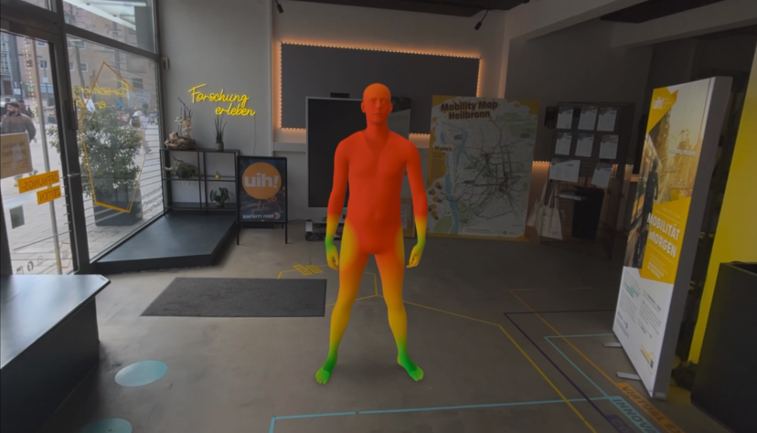 So sieht der Avatar aus, den die Testpersonen &uuml;ber die VR-Brille angezeigt bekommen. Die Farben signalisieren die unterschiedlichen Temperaturen in den K&ouml;rperteilen.