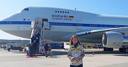 Ihren ersten Kontakt zum fliegenden Teleskop hatte die Schöntaler Lehrerin Kerstin Krause bereits 2019 in Stuttgart.
Foto: privat