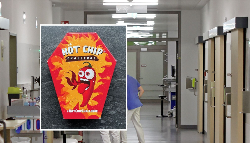 Bei der Hot Chip Challenge essen Jugendliche einen extrem scharfen Tortilla-Chip (kleines Foto) und stellen Videos davon ins Internet. In zwei Fällen endete die Mutprobe in der Notaufnahme der SLK-Kliniken (großes Foto). Bei der Hot Chip Challenge essen Jugendliche einen extrem scharfen Tortilla-Chip (kleines Foto) und stellen Videos davon ins Internet. In zwei Fällen endete die Mutprobe in der Notaufnahme der SLK-Kliniken (großes Foto).