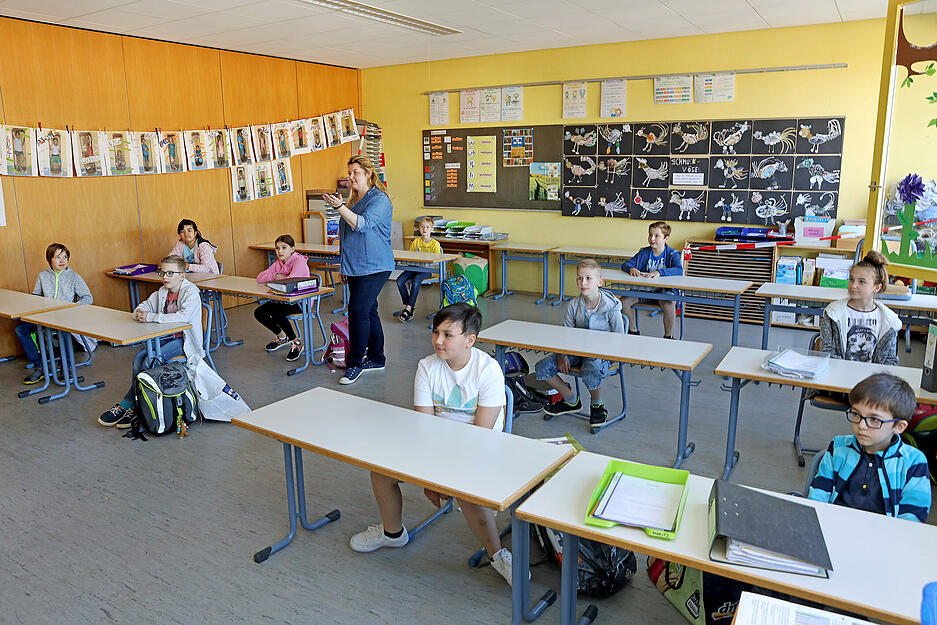 Schulstart in Lerngruppen w&auml;hrend Corona. 4. Klasse, Grundschule Hagenbach