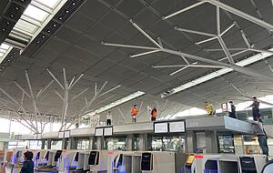 Die Aktivisten haben sich bei der Gepäck-Aufgabe auf die Dächer gestellt.