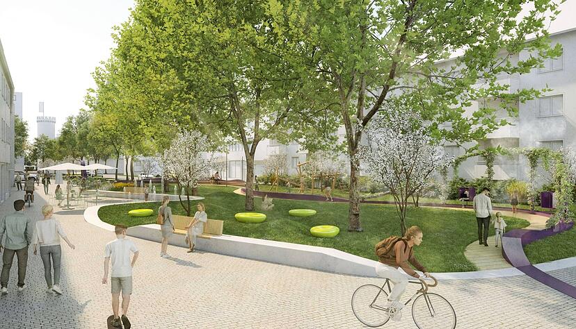 So stellen sich die Planer in ihrem Siegerentwurf die Turmstraße vor. Bild: Biegert Hink, Raumlabor 3/Thorsten Kraemer So stellen sich die Planer in ihrem Siegerentwurf die Turmstraße vor. Bild: Biegert Hink, Raumlabor 3/Thorsten Kraemer