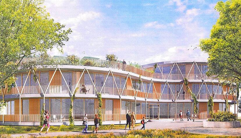 So stellen sich Planer und Investor das neue Wellnesshotel neben einem wiederer&ouml;ffneten Neckarsulmer Aquatoll vor.