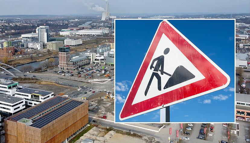 Im Bereich F&uuml;gerstra&szlig;e, Edisonstra&szlig;e und Gottlieb-Daimler-Stra&szlig;e stehen &uuml;ber Ostern Bauarbeiten an. Die Karl-N&auml;gele-Br&uuml;cke (links im Bild) wird f&uuml;r den  Kraftfahrzeugverkehr gesperrt.