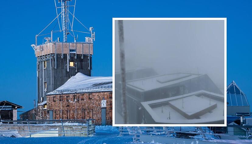 Die Webcam auf der Zugspitze zeigt: Der erste Schnee ist gefallen. (Bildcollage mit Symbolbild)