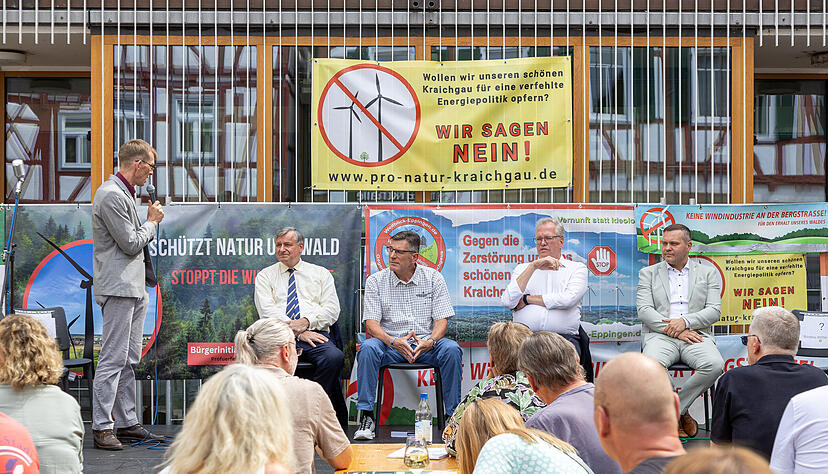 Ist Windkraft sinnvoll? Darüber diskutierten (v.r.) Anton Baron (AfD), Albrecht Schütte (CDU), Manager Klaus Jost und Hans-Ulrich Rülke (FDP).