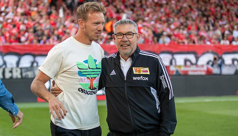 Begegneten sich in der Bundesliga: der heutige Bundestrainer und frühere Bayern-Coach Julian Nagelsmann und Fischer, damals noch als Trainer des 1. FC Union. (Archivbild)