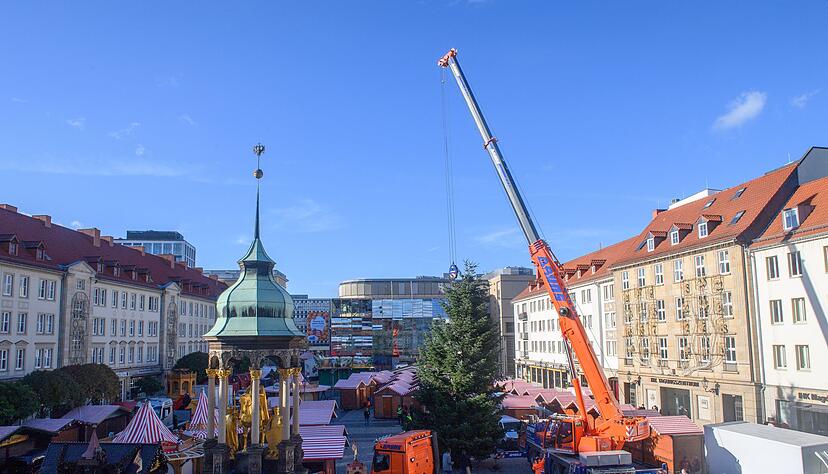 Schon seit Ende Oktober stehen die ersten Buden auf dem Alten Markt vor dem Magdeburger Rathaus. (Archivbild)
