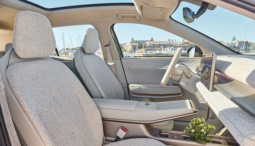 Wahre Stofflichkeit: Recht seriennah pr&auml;sentiert sich das Interieur - echte Gr&uuml;npflanzen auf der Mittelkonsole d&uuml;rften dann aber zum Start verschwunden sein.