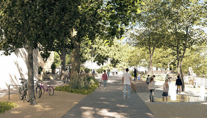 Deutlich gr&uuml;ner und aufgelockert durch Spielelemente und viele Sitzgelegenheiten &ndash; so stellen sich die Planer die umgestaltete Obere Neckarstra&szlig;e vor.