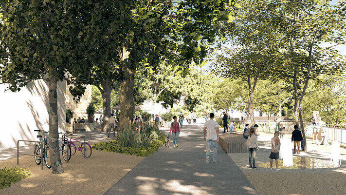 Deutlich gr&uuml;ner und aufgelockert durch Spielelemente und viele Sitzgelegenheiten &ndash; so stellen sich die Planer die umgestaltete Obere Neckarstra&szlig;e vor.