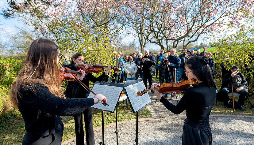 Kaiya Yang, Marie Schilling und Iva Obadovic von der Musikschule umrahmten die Gedenkstunde mit Borodins Trio in g-Moll.
