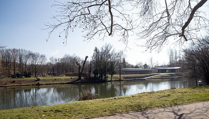 Der Blick über den Altneckar von der Badstraße zur Neckarhalde zeigt rechts das Wassersportzentrum der TSG. Links davon bauen die Ruderschwaben.
Foto: Andreas Veigel