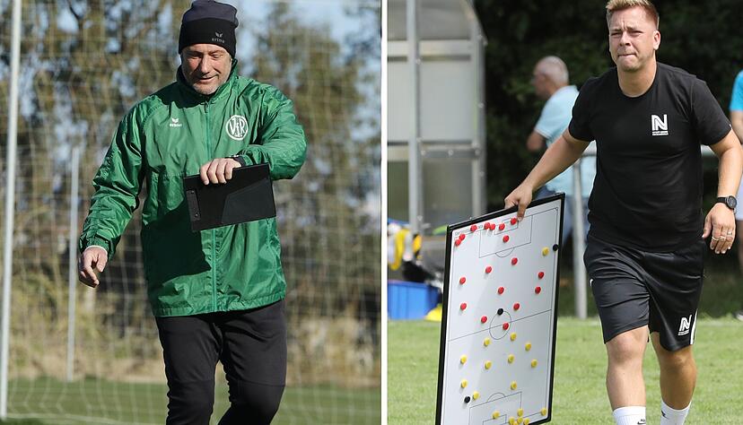 Bei seiner Verbandsliga-Rückrunden-Generalprobe empfängt der VfR Heilbronn unter Trainer Markus Lang (links) ausgerechnet die Mannschaft seines Vorgängers Pascal Marche. Bei seiner Verbandsliga-Rückrunden-Generalprobe empfängt der VfR Heilbronn unter Trainer Markus Lang (links) ausgerechnet die Mannschaft seines Vorgängers Pascal Marche.