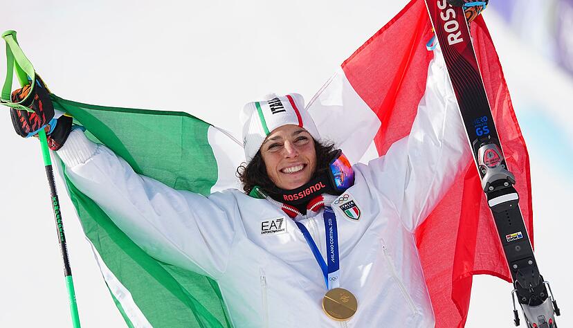 Unglaubliche Freude: Die Italienerin Federica Brignone feiert einen nicht f&uuml;r m&ouml;glich gehaltenen Coup.