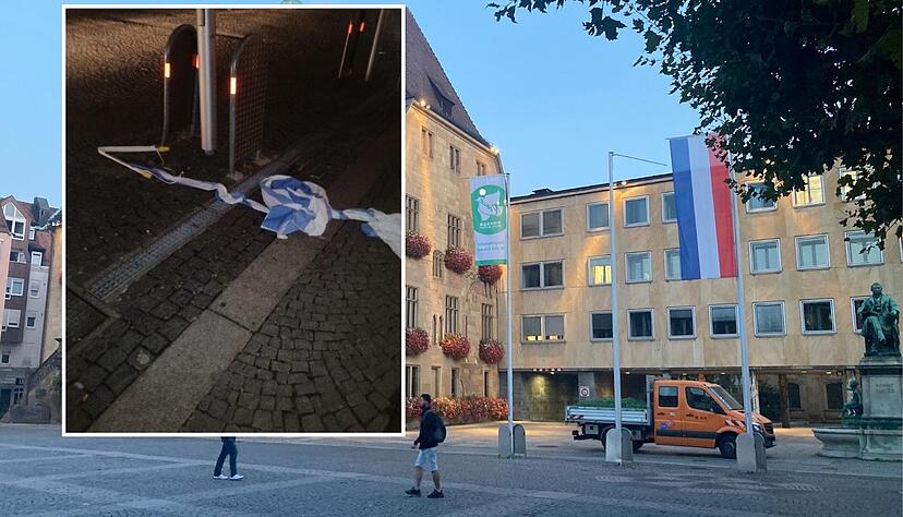 Auf dem Heilbronner Marktplatz lag die zunächst gehisste Israel-Flagge. Auf dem Heilbronner Marktplatz lag die zunächst gehisste Israel-Flagge.