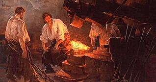 Friedrich von Keller: "Hammerschmiede", um 1887, &Ouml;l auf Leinwand.