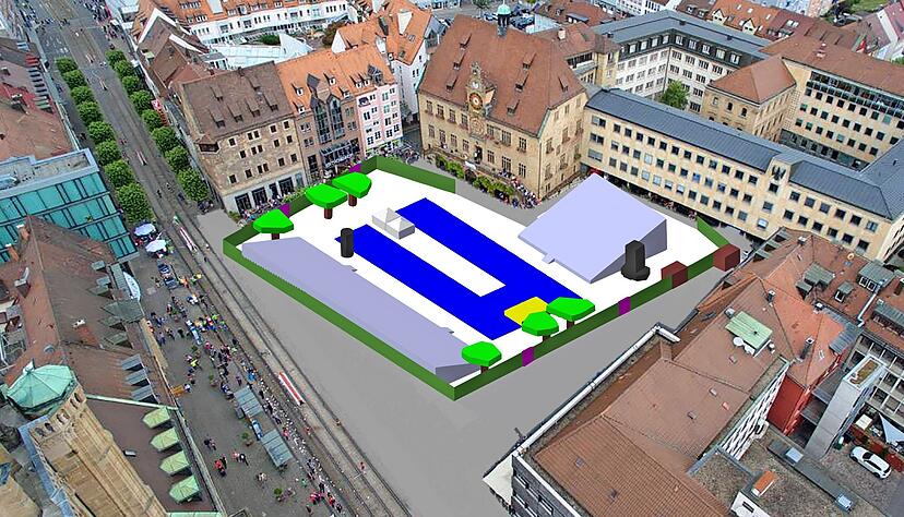 Das Hochsprung-Meeting wird auf dem Heilbronner Marktplatz vor historischer Gebäude-Kulisse ausgetragen.