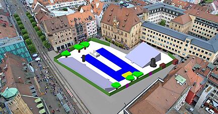 Der Marktplatz, wo das Hochsprung-Meeting vor historischer Gebäude-Kulisse ausgetragen wird, ist bereits vermessen.
Foto: Trägerverein Internationales Hochsprungmeeting Heilbronn